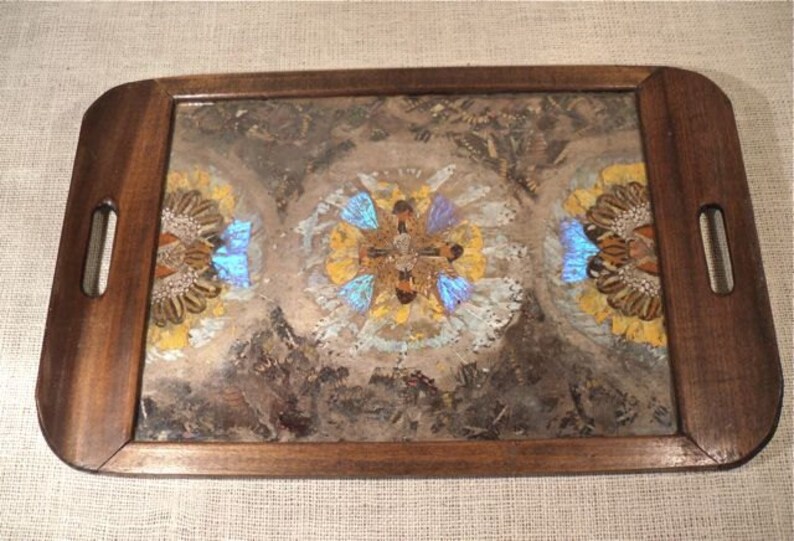 Antique Wood Serving Tray Rosewood Butterfly Wings Etsy