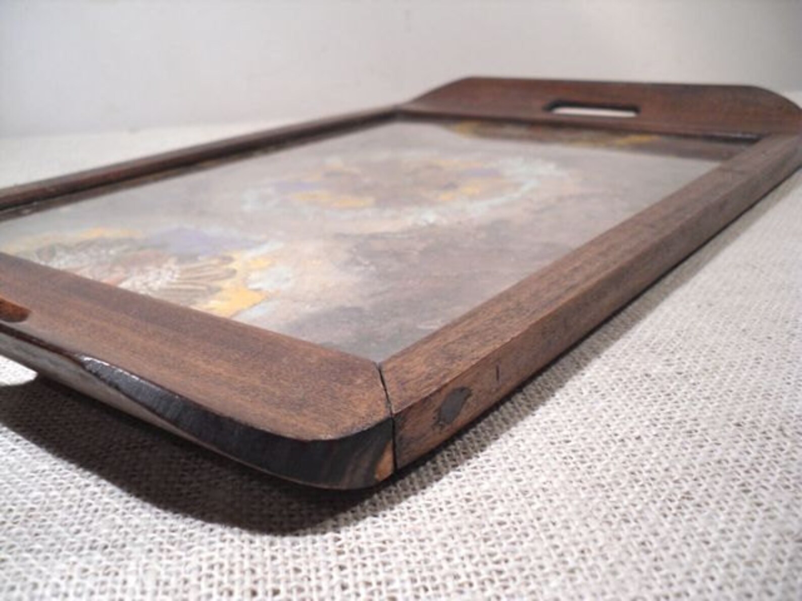Antique Wood Serving Tray Rosewood Butterfly Wings Etsy