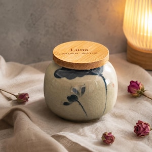 Piccola urna in ceramica unica, 190 g (6,7 oz) per ceneri di animali domestici e ricordo di famiglia, vaso smaltato artigianale per ricordi preziosi