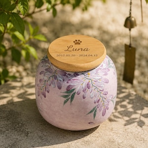Custom Name Pet Urn, 7oz Ceramic Cremation Memorial, Small Keepsake for Ashes, Thoughtful Sympathy Gift, Handcrafted Floral Style