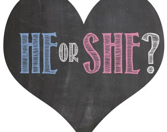 He or She gender sibling reveal balloon box sign chalkboard printable digital file