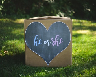 HE or SHE gender sibling reveal balloon box sign chalkboard printable digital file
