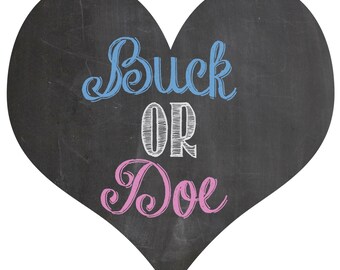Buck or Doe gender reveal balloon box sign chalkboard printable digital file