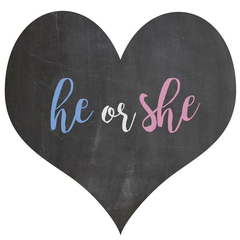 HE or SHE Gender Sibling Reveal Balloon Box Sign Chalkboard Printable ...