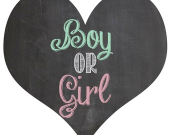 Boy or Girl gender reveal balloon box sign chalkboard printable digital file MINT and PINK