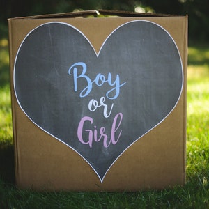 Boy or Girl gender reveal balloon box sign chalkboard printable digital file BLUE and PINK