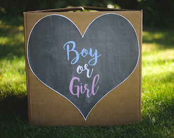 Boy or Girl gender reveal balloon box sign chalkboard printable digital file BLUE and PINK