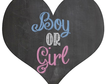 Boy or Girl gender reveal balloon box sign chalkboard printable digital file BLUE and PINK