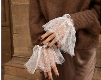 Detachable Lace Cuffs, Romantic Fake Sleeves, White or Black Lace Trim