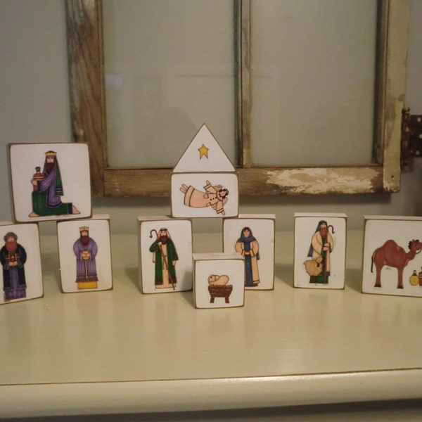 Wooden block nativity set - 10 pieces - kid friendly
