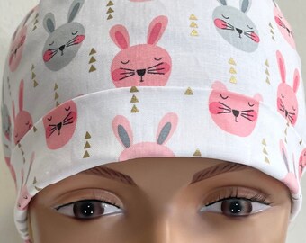 Bunnies. Adjustable, Fold Up Scrub Hat with Matching Badge Reel Option