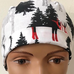 Winter Moose and Trees - Adjustable, Fold Up Scrub Hat