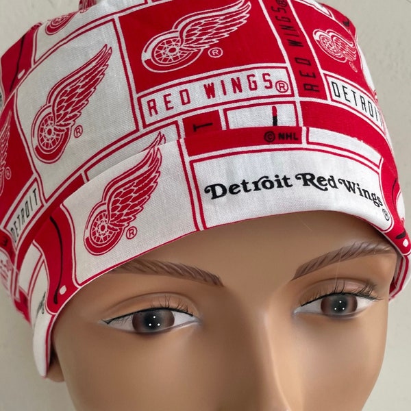 Detroit Red Wings Scrub Hat - Adjustable, Fold Up with Matching Badge Reel Option