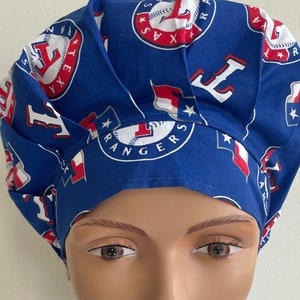 Texas Rangers - Bouffant Scrub Hat with Matching Badge Reel Option