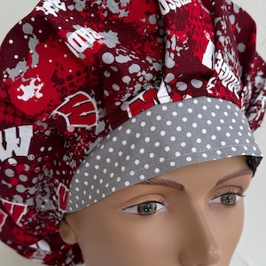 Wisconsin Badgers Bouffant Scrub Hat with Matching Badge Reel Option