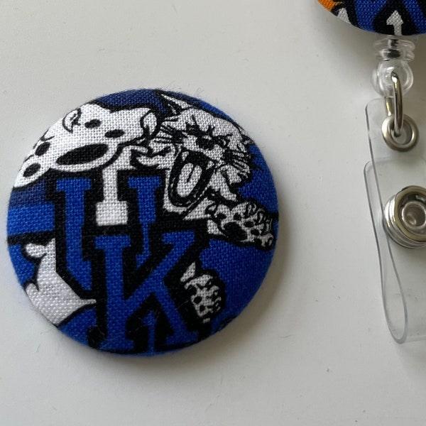 University of Kentucky Fabric ID Badge Reel -Retractable. Choice of Alligator Clip or Slide Style.