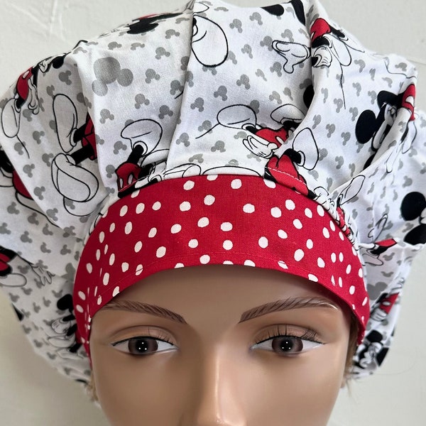 Mickey Mouse Bouffant Scrub Hat with Matching Badge Reel Option