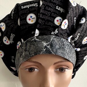 Steelers Bouffant Scrub Hat with Matching Badge Reel Option
