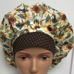 Sunflowers and Birds Bouffant Scrub Hat