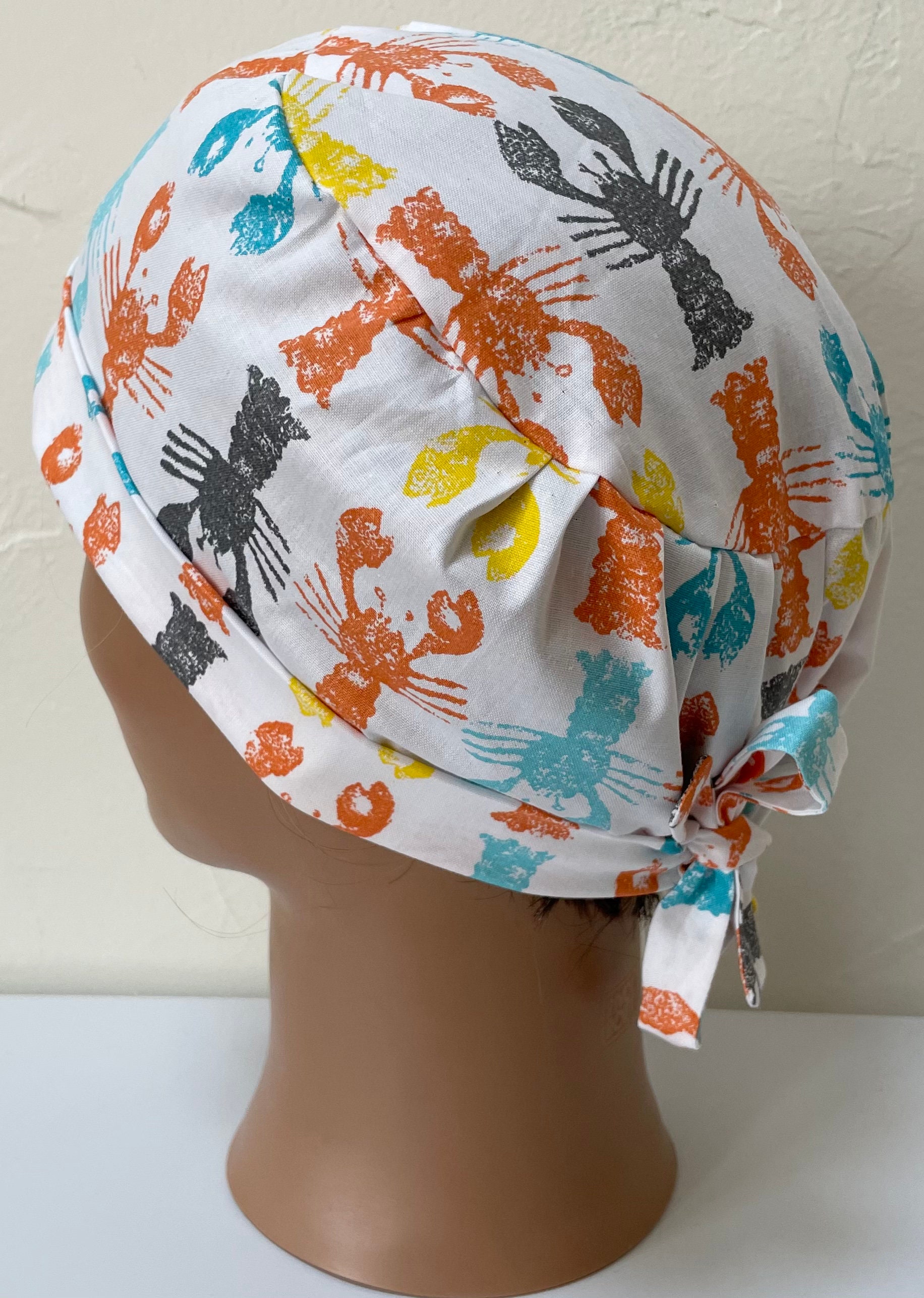 Lobster Print Work Scrub Hat - Adjustable Sweatband Cap For Nurses, Chefs & Salon Use