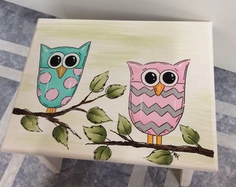 Step Stool, Girls Step Stool, Personalized Step Stool,  Owl Stool, Kids Stool, Pink Owl Stool, Pink Owl, Personalized Stool