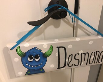 Child name sign, kids bedroom decor,monster nursery name sign, baby name sign,kids name decor, hand painted, loveable monster