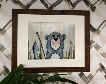 Woodland Nursery, Wall Decor, Bear Nursery, Fishing Bear, Woodland Nursery Art, Nursery Decor, Woodland Prints, Bears, Woodland Room Decor