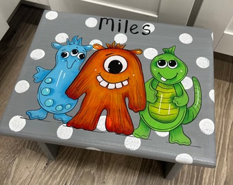 Personalized Monster Pine Step Stool, Kids Decor