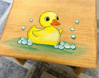 Personalized Rubber Duck Step Stool, Hand-Painted Kids Bathroom Decor