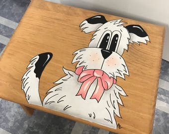 Girl Stool, Girl Dog Step Stool, Terrier Stool, Kids step stool, Personalized Step Stool, Dog Nursery, Dog Decor