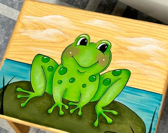 Personalized Frog Step Stool, Handmade Wooden Kids Stool