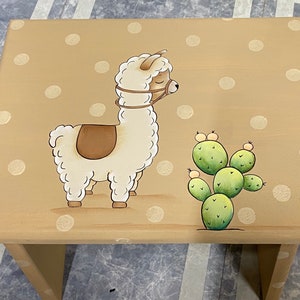 Kids step Stool, Llama Step Stool, Wildlife step stool, kids foot stool,Personalized stool, Hand painted kids furniture, Llama, Llama Stool image 1