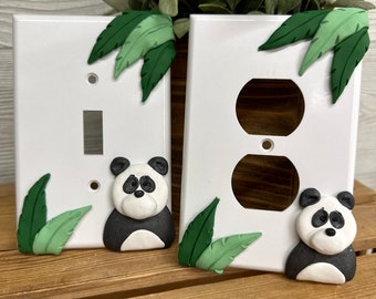 Panda Switch Plate Cover, Single Switch Plate, panda Decor, Panda in jungle