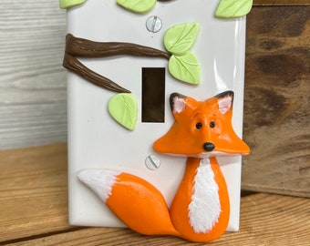 Handmade Polymer Clay Fox Single Switch Plate Cover, Fox Decor