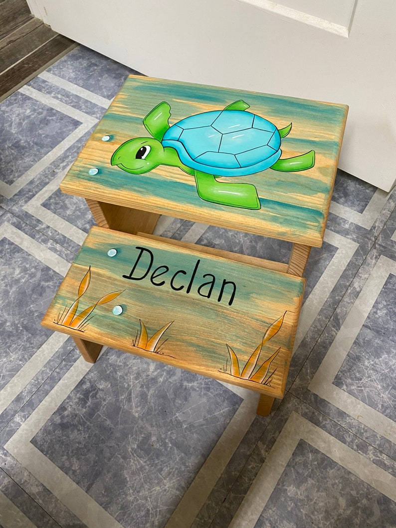 Turtle Stool Step Stool, 2 Step Step Stool, Sea Turtle Stool, Turtle, Personalized ...