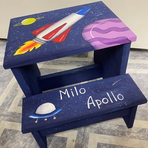 Boy&#39;s Step Stool, 2 step step stool, Rocket Stool, Spaceship, Personalized Children&#39;s Step Stool, Personalized Step Stool