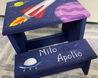 Boy's Step Stool, 2 step step stool, Rocket Stool, Spaceship, Personalized Children's Step Stool, Personalized Step Stool