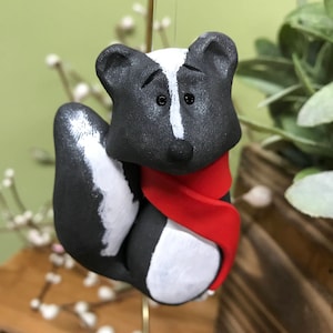 Skunk Ornament, Skunk Christmas Ornament, Clay Skunk Ornament, Christmas Skunk, Skunk in Scarf, Clay Skunk , Christmas Ornament, Woodland