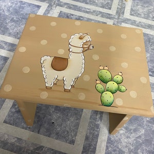 Kids step Stool, Llama Step Stool, Wildlife step stool, kids foot stool,Personalized stool, Hand painted kids furniture, Llama, Llama Stool image 5