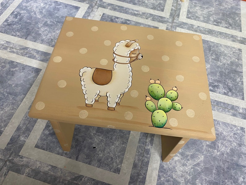 Kids step Stool, Llama Step Stool, Wildlife step stool, kids foot stool,Personalized stool, Hand painted kids furniture, Llama, Llama Stool image 5