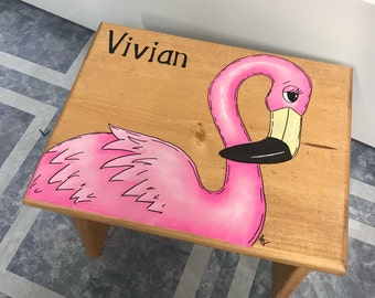 Step Stool, Girls Step Stool, Personalized Step Stool,  Flamingo Stool, Kids Stool, Pink Flamingo Stool, Pink Flamingo, Personalized Stool
