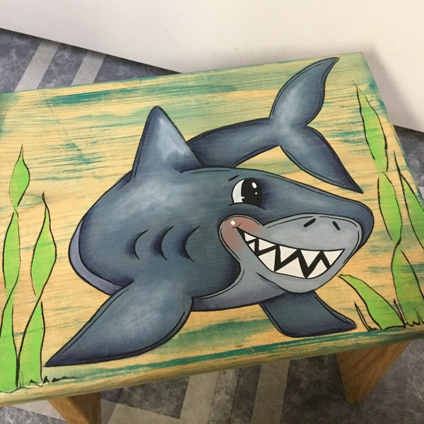 Personalized Shark Step Stool, Kids Pine Stool
