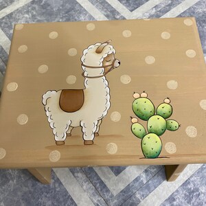 Kids step Stool, Llama Step Stool, Wildlife step stool, kids foot stool,Personalized stool, Hand painted kids furniture, Llama, Llama Stool image 4