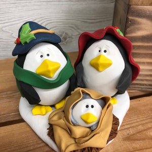 Handmade Nativity Set, Nativity Set, Penguin Nativity, Christmas Decoration, Clay Nativity, Religious Decor