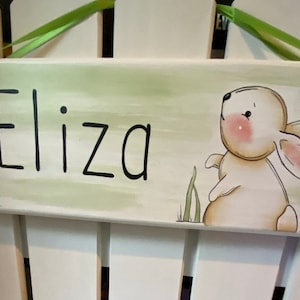 Child name sign, kids bedroom decor,wildlife nursery name sign, baby name sign,kids name decor,  hand painted, bunny sign
