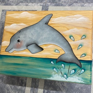 Dolphin Step Stool, Personalized Step Stool, kids stool, Dolphin Stool, handmade stool, wooden step stool, underwater decor, kids gifts