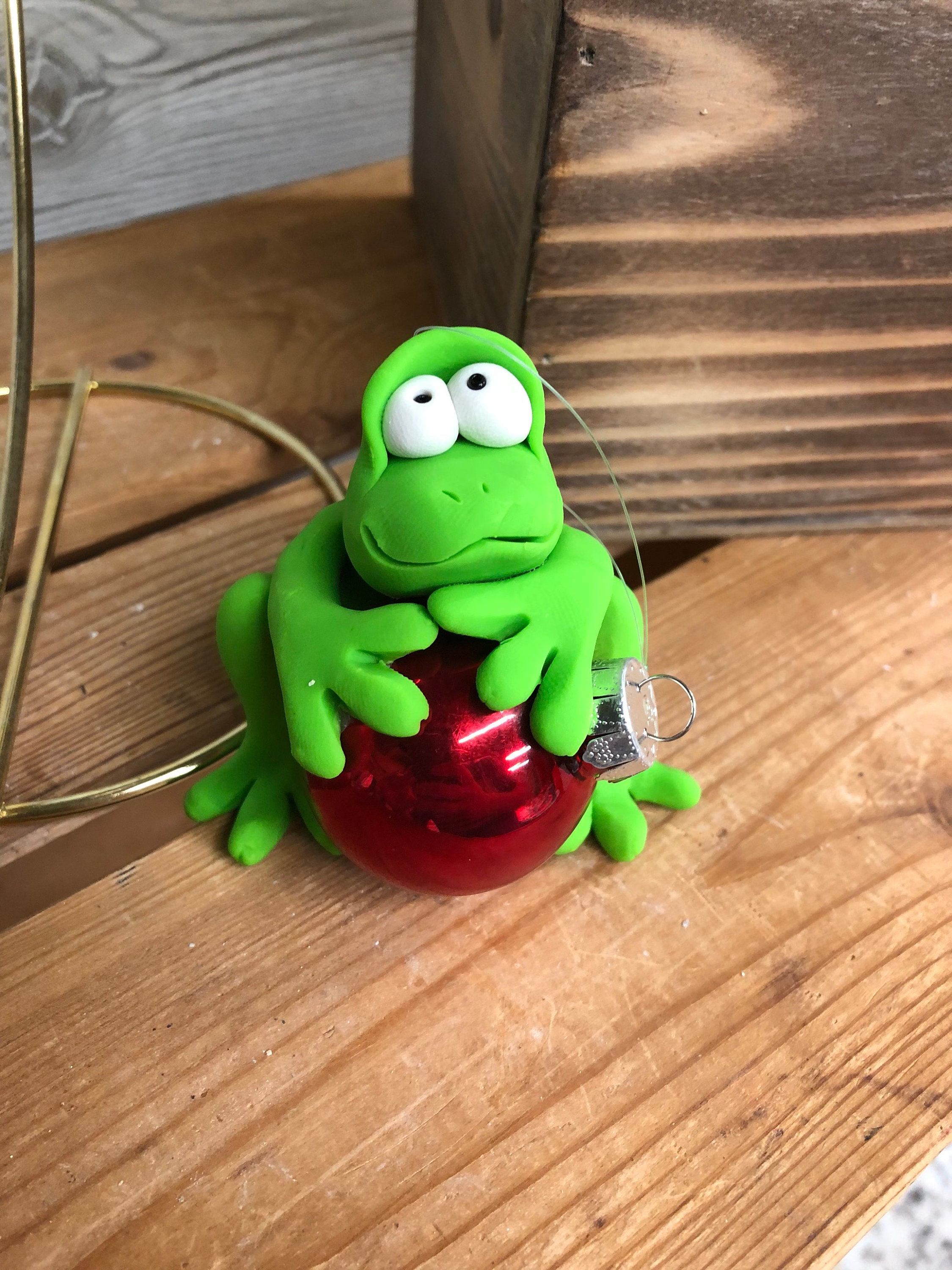 Frog Ornament Frog Holding Ornament Polymer Clay Frog Etsy