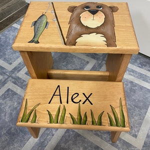 Personalized Pine 2-Step Stool, Bear Design