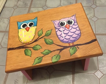 Girls step stool,  Owls stool, Bathroom Stool, Handmade Stool, Personalized Stool, Owl Decor, Owl Nursery