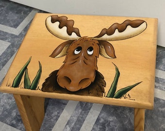 Step stool, Kids Step Stool, Moose Personalized Children's Step Stool, Moose Kids Bathroom step stool, Hand painted